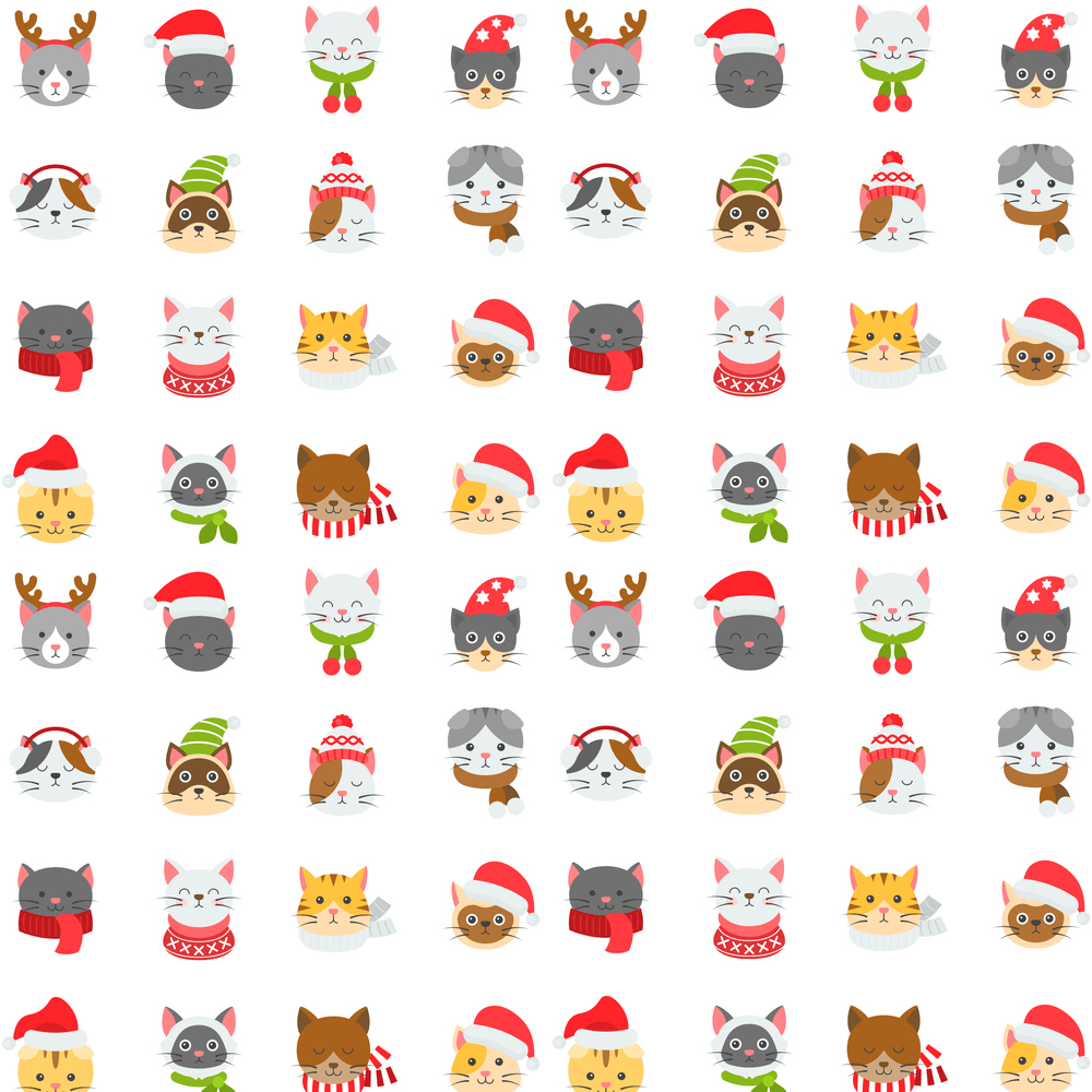 Christmas Cat Fabric - White