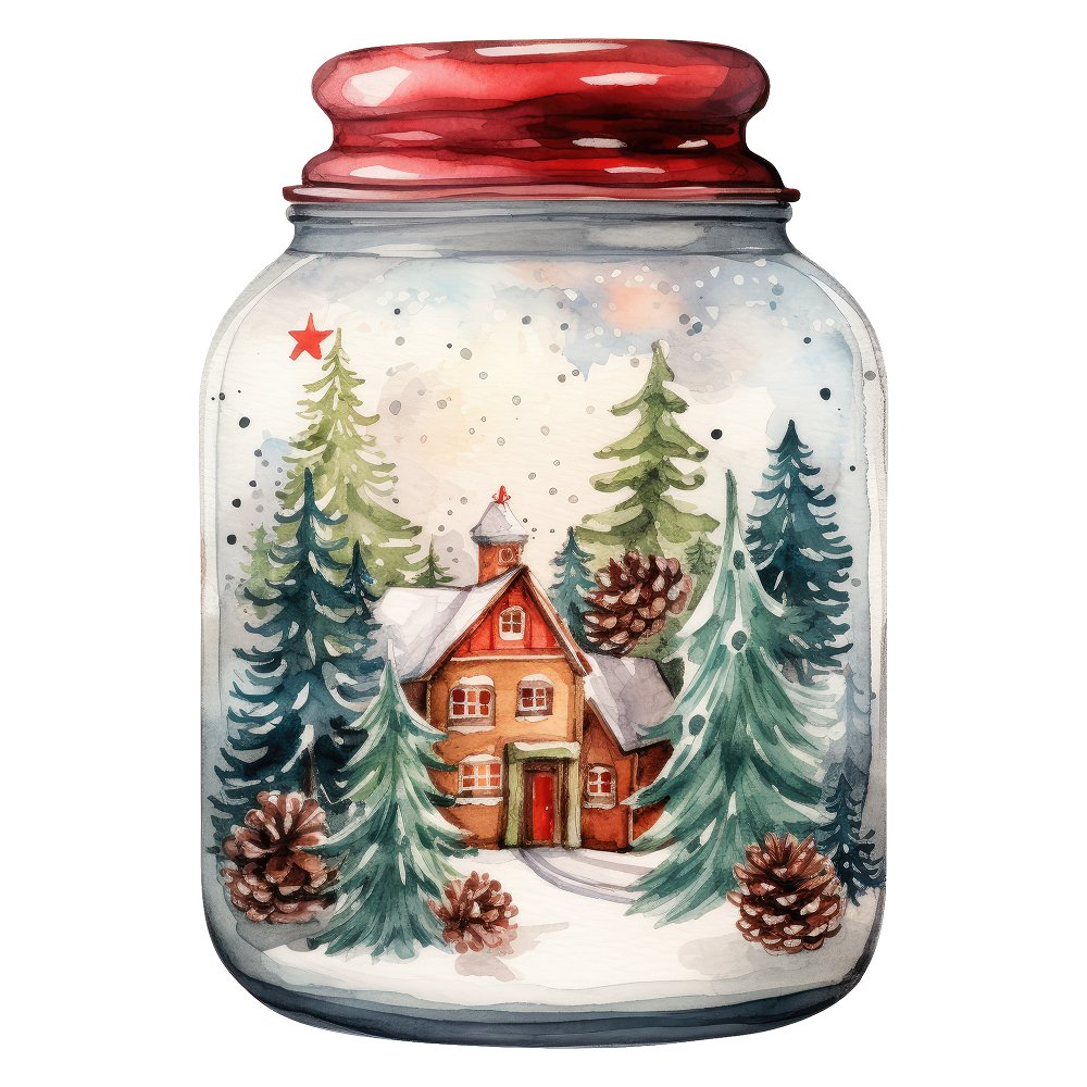 Christmas in a Jar School House Fabric Panel