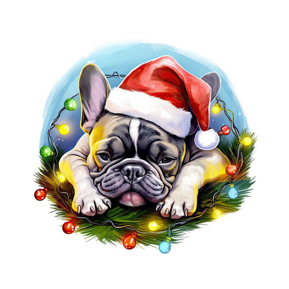 Christmas Lazy French Bulldog Fabric Panel