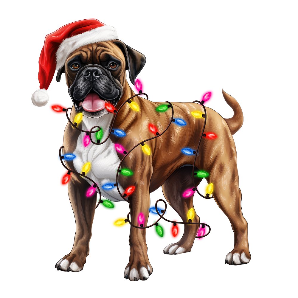 Christmas Lights & Boxer Fabric Panel