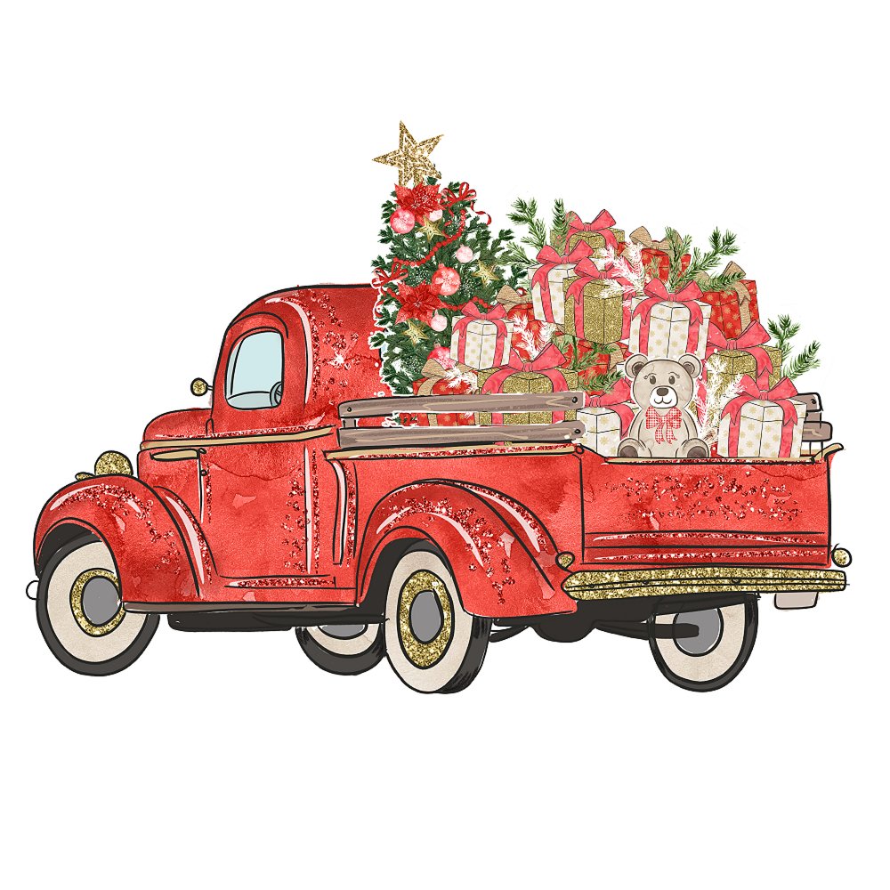 Christmas Truck with Gifts Fabric Panel
