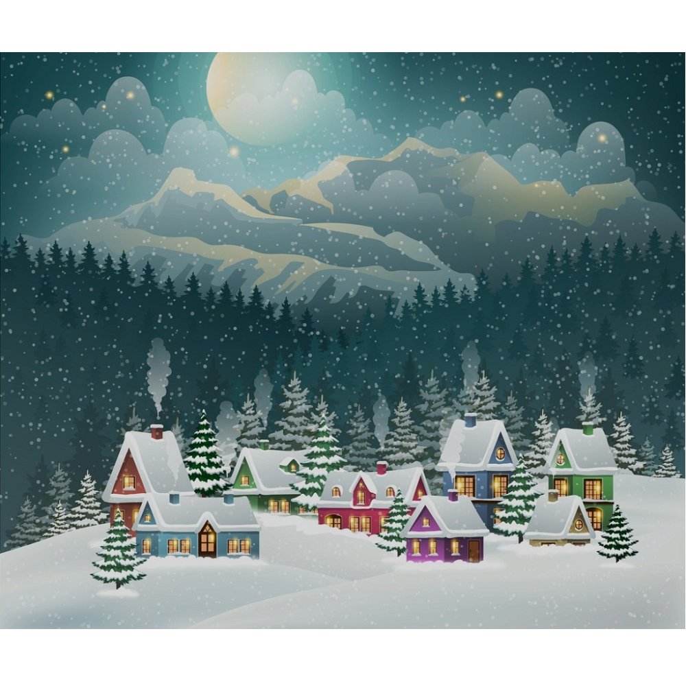 Christmas Village In The Mountains Fabric Panel