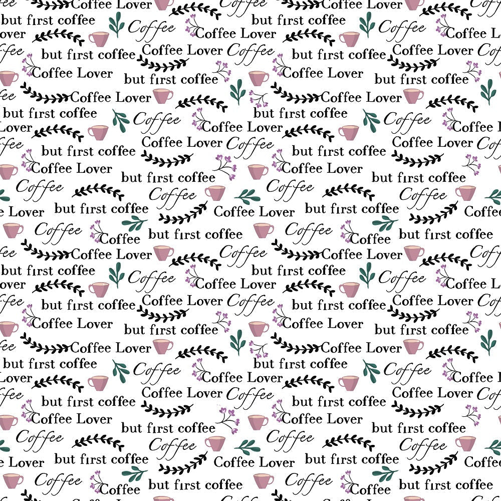 Coffee Lover Font Fabric - White