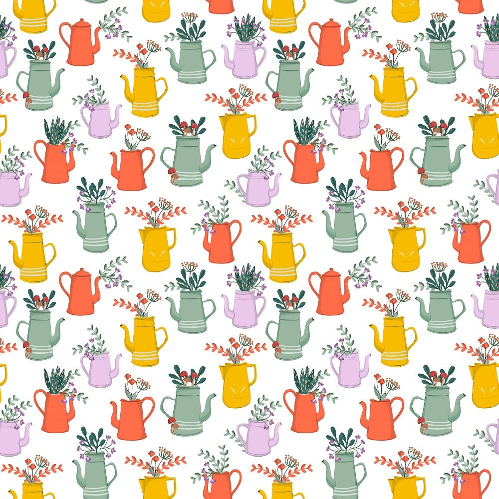 Coffee Lover Pots Fabric - White