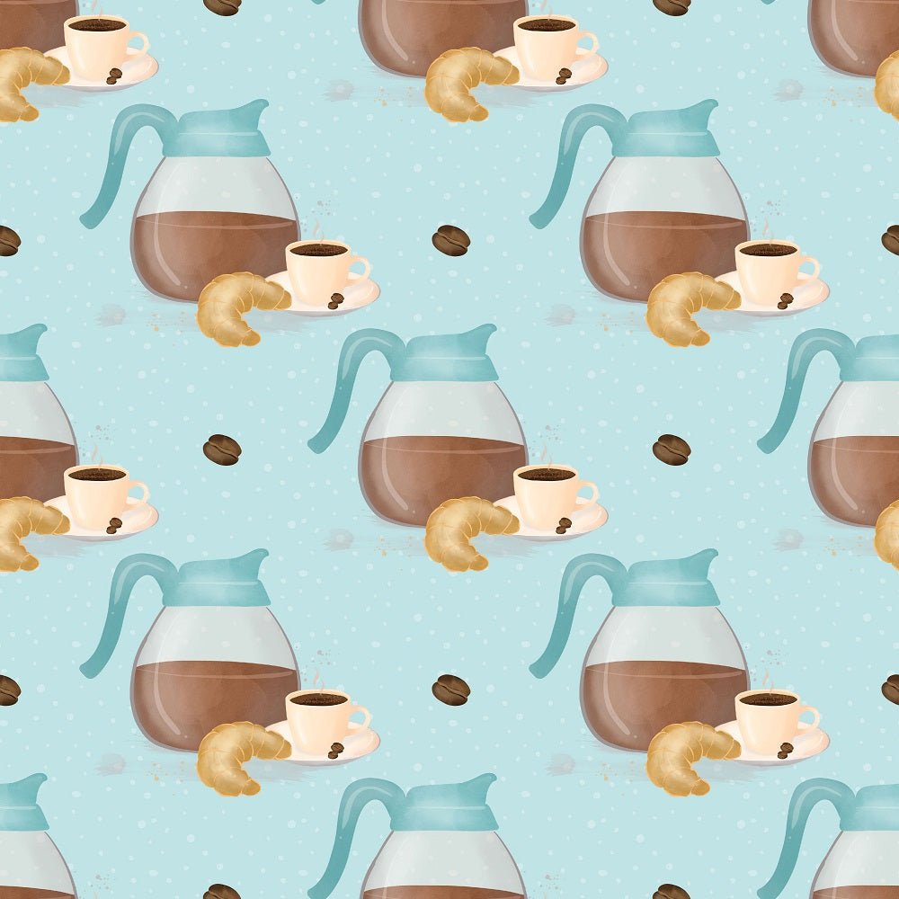 Coffee Pots on Irregular Dots Fabric - Blue