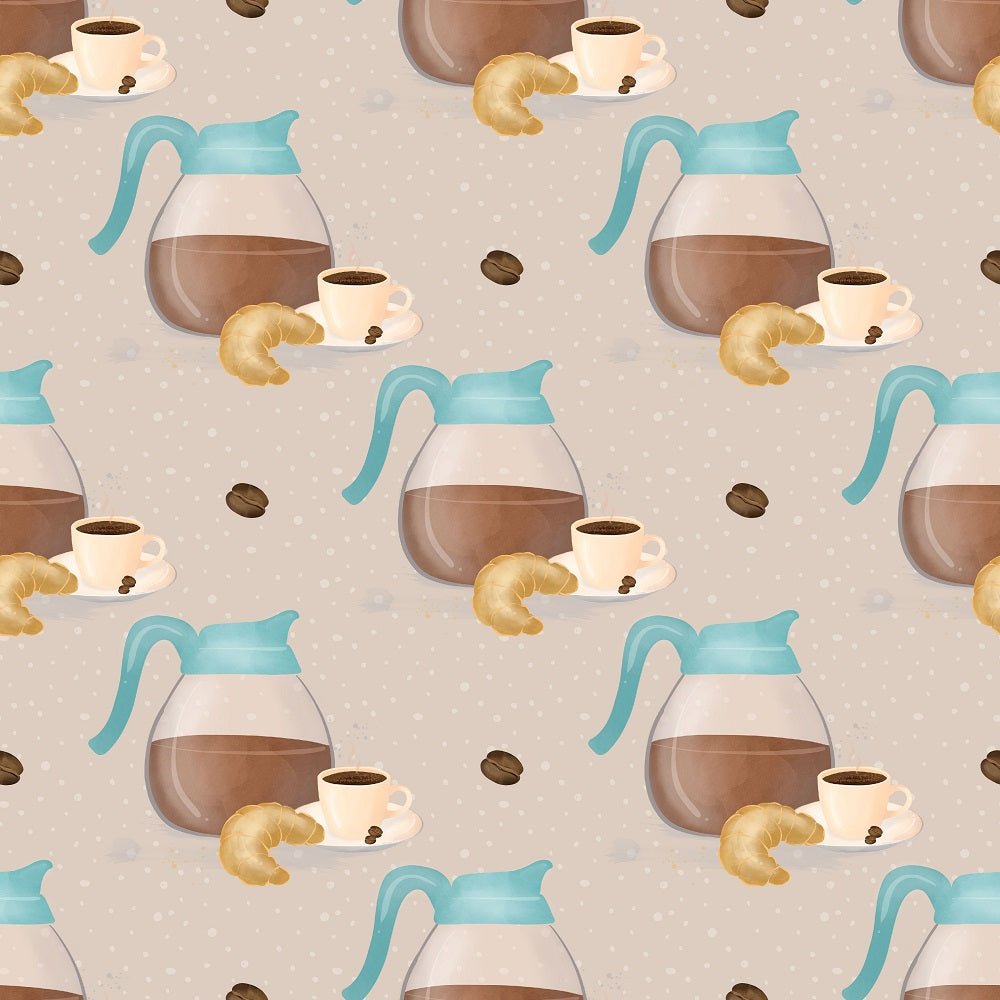 Coffee Pots on Irregular Dots Fabric - Tan