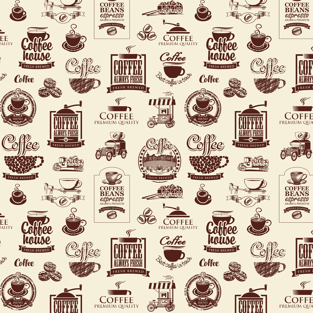 Coffee Theme Fabric -Tan