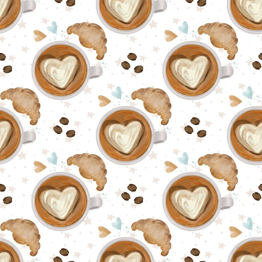 Coffee Tops & Elements Fabric - White