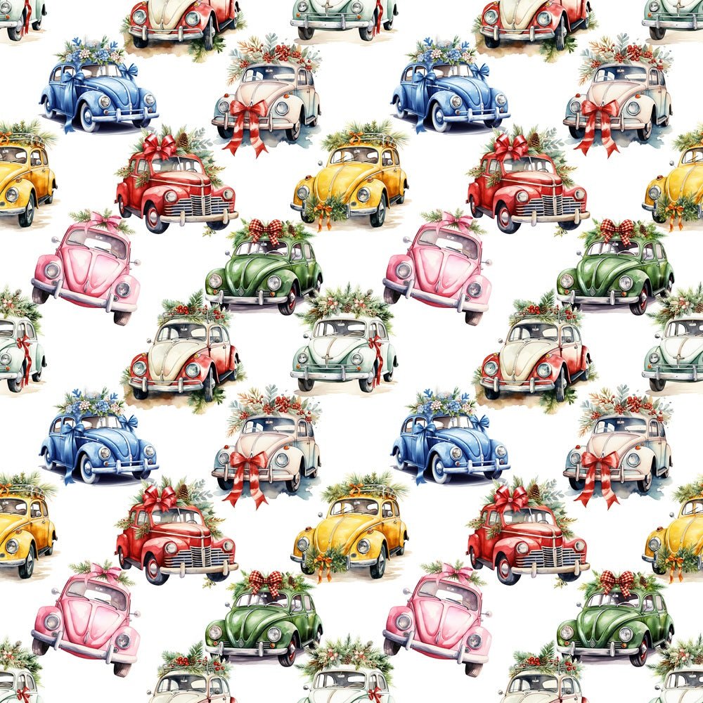 Colorful Christmas Cars Fabric