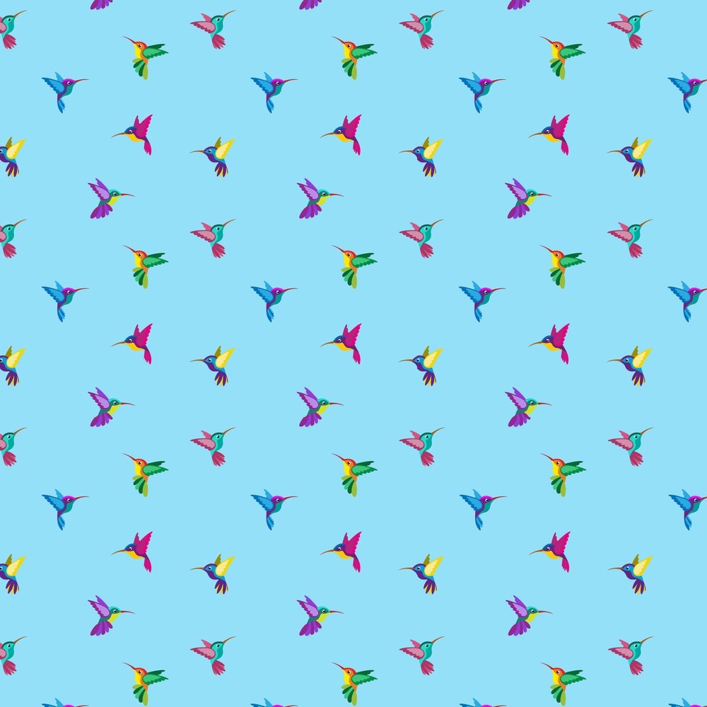 Colorful Hummingbird Fabric - Blue