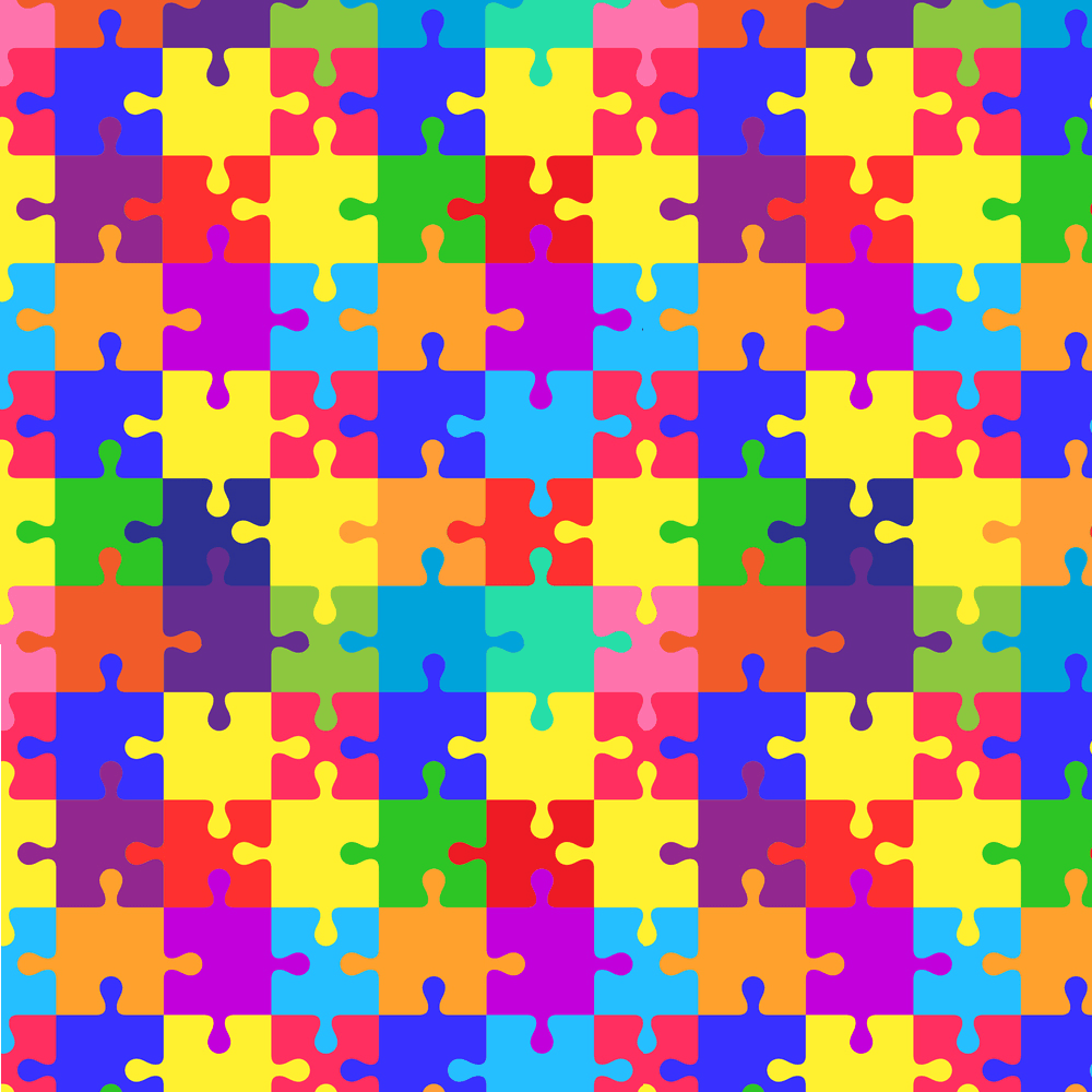 Colorful Jigsaw Puzzle Pieces Fabric - Multi