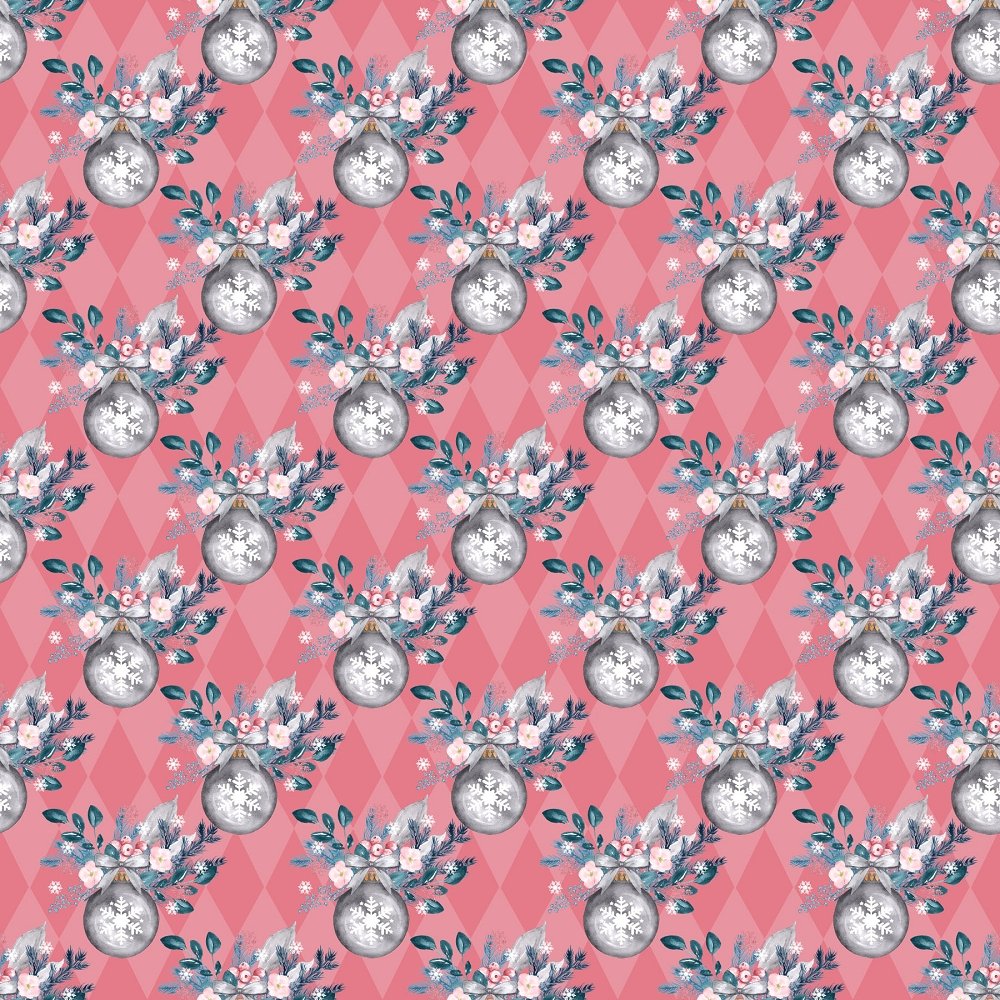 Colorful Ornaments on Diamond Fabric - Pink