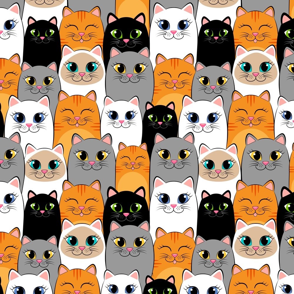 Colorful Packed Cartoon Cats Fabric