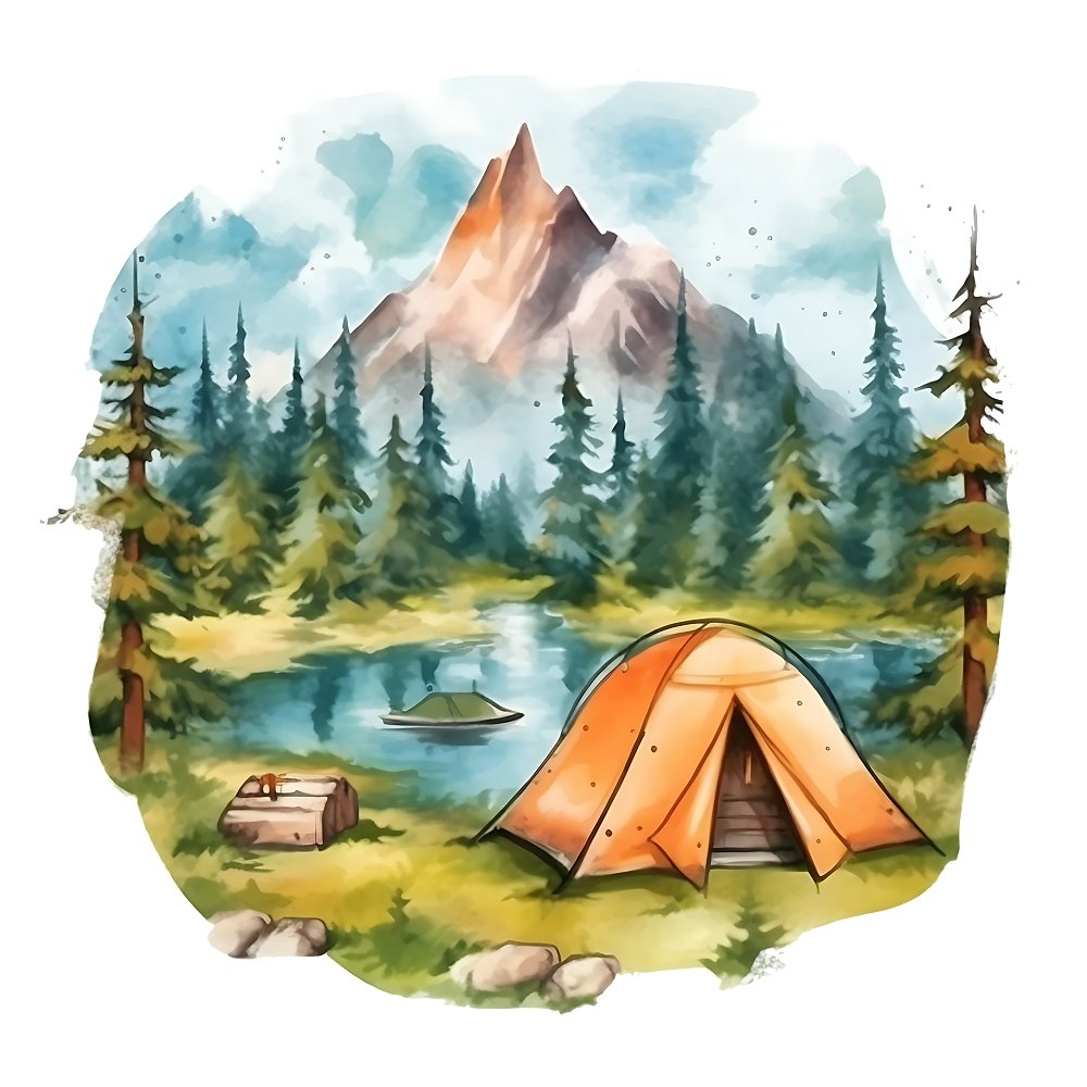 Watercolor Camping #18 Fabric Panel
