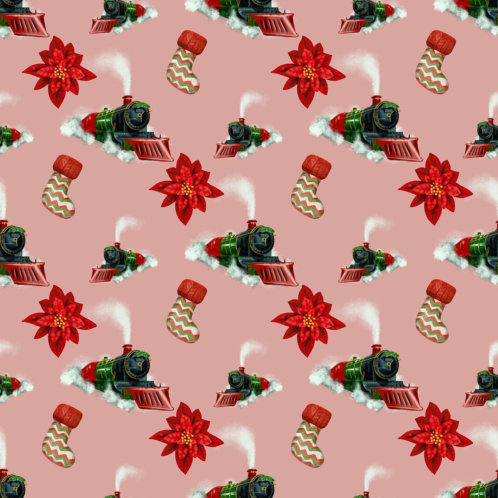 Watercolor Christmas Trains Fabric