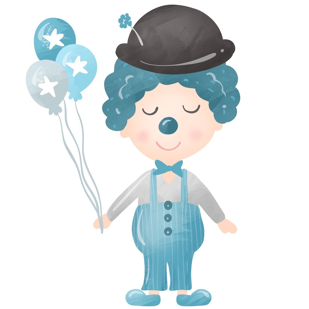 Watercolor Circus Blue Clown Fabric Panel