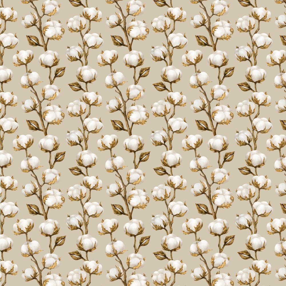 Watercolor Cotton Plant Fabric - Tan