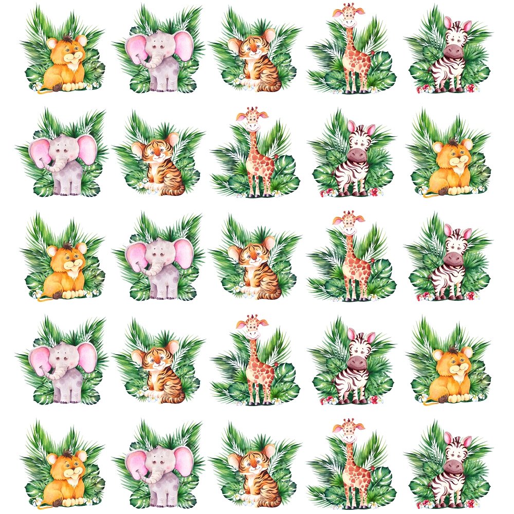 Watercolor Cute Safari Animals Allover Fabric
