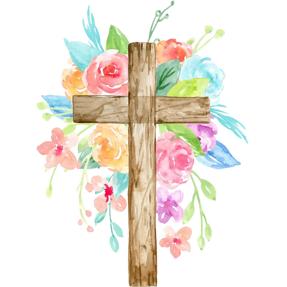 Watercolor Dark Wooden Floral Cross Fabric Panel