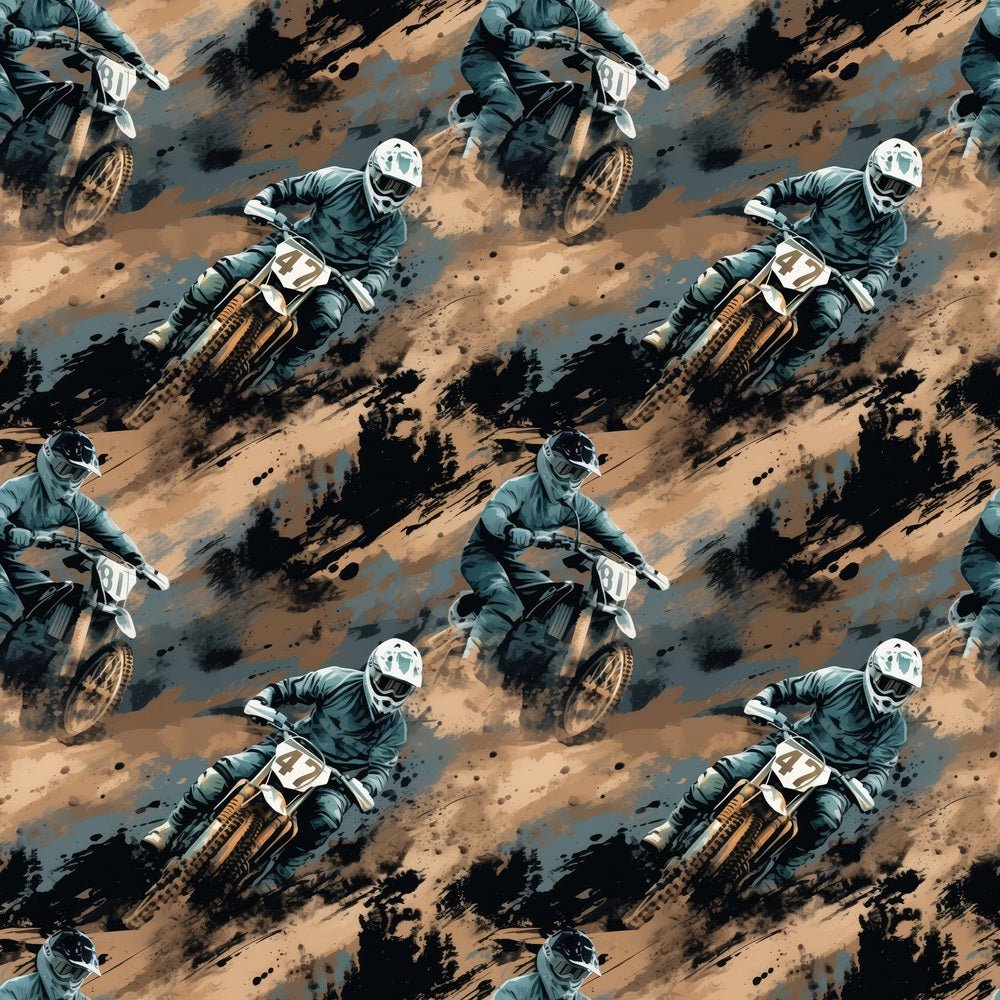 Watercolor Dirt Bike Racing Fabric