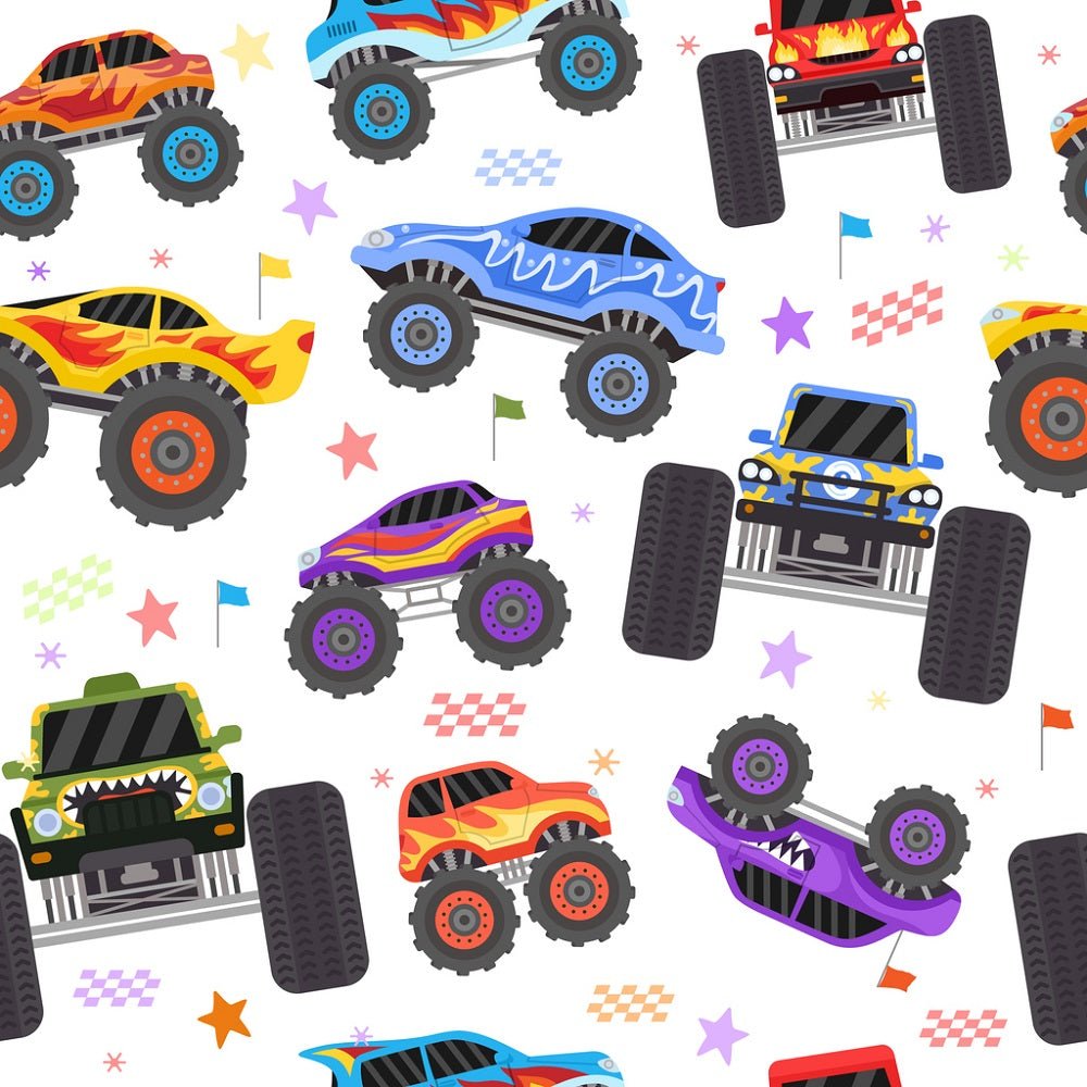 Cartoon Monster Trucks Fabric