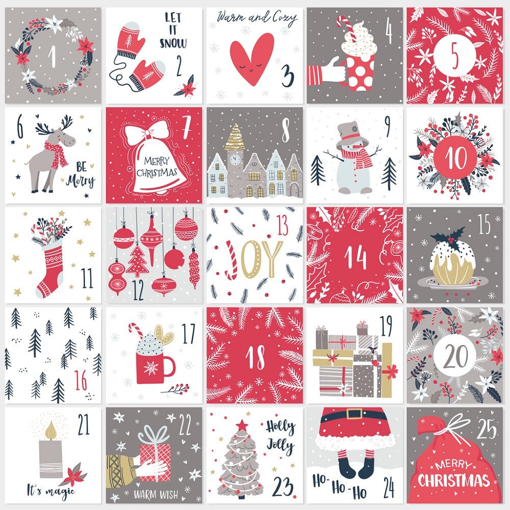 Christmas Advent Calendar Fabric Panel - Red/Gray