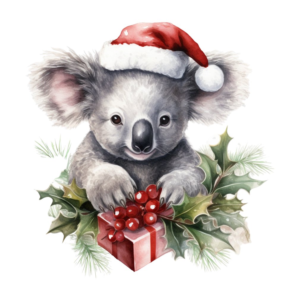 Christmas Animals Koala Bear #1 Fabric Panel