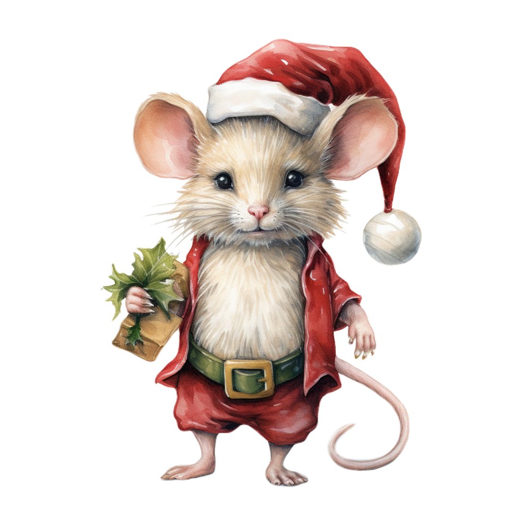 Christmas Animals Mouse #2 Fabric Panel