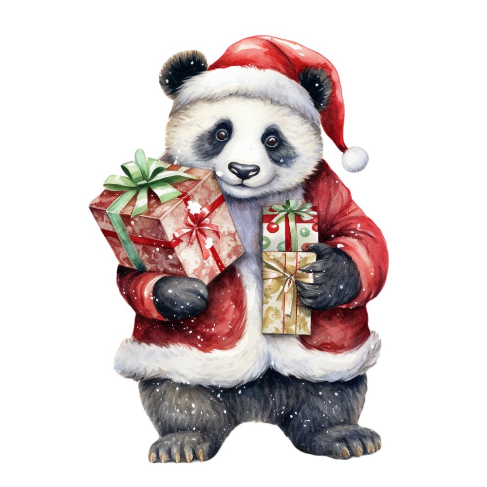 Christmas Animals Panda Bear #1 Fabric Panel