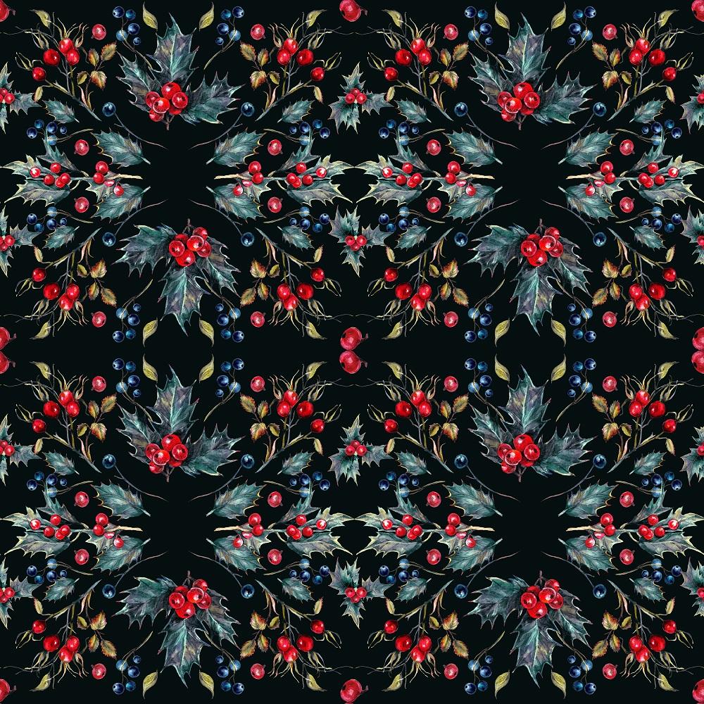 Christmas Berry Allover Fabric - Navy Blue