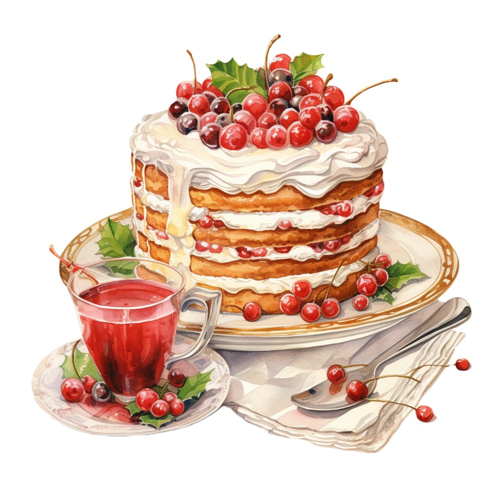 Christmas Dessert Cake Scene #1 Fabric Panel