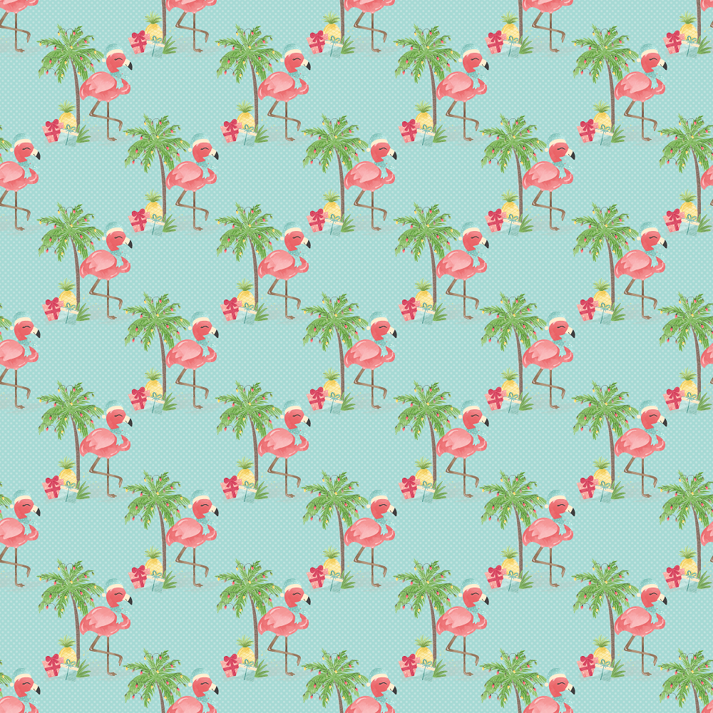 Christmas Flamingos Fabric - Blue