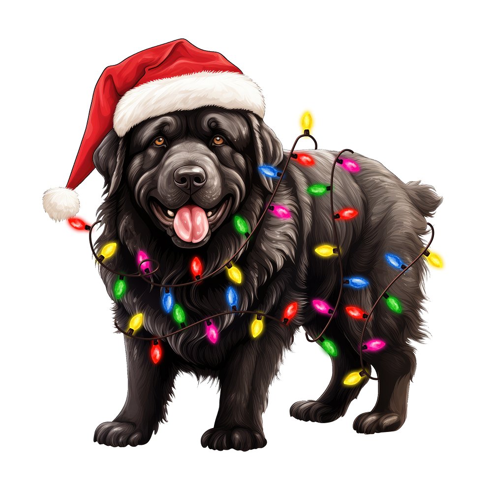 Christmas Lights & Newfoundland Fabric Panel