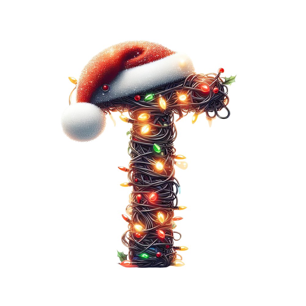 Christmas Lights Wrapped Letter ''T'' Fabric Panel