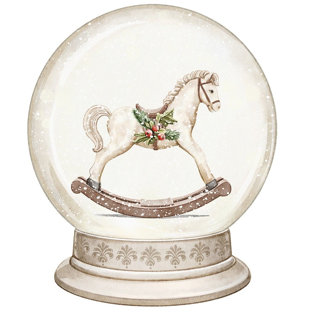 Christmas Little Critters Rocking Horse in Snow Globe Fabric Panel