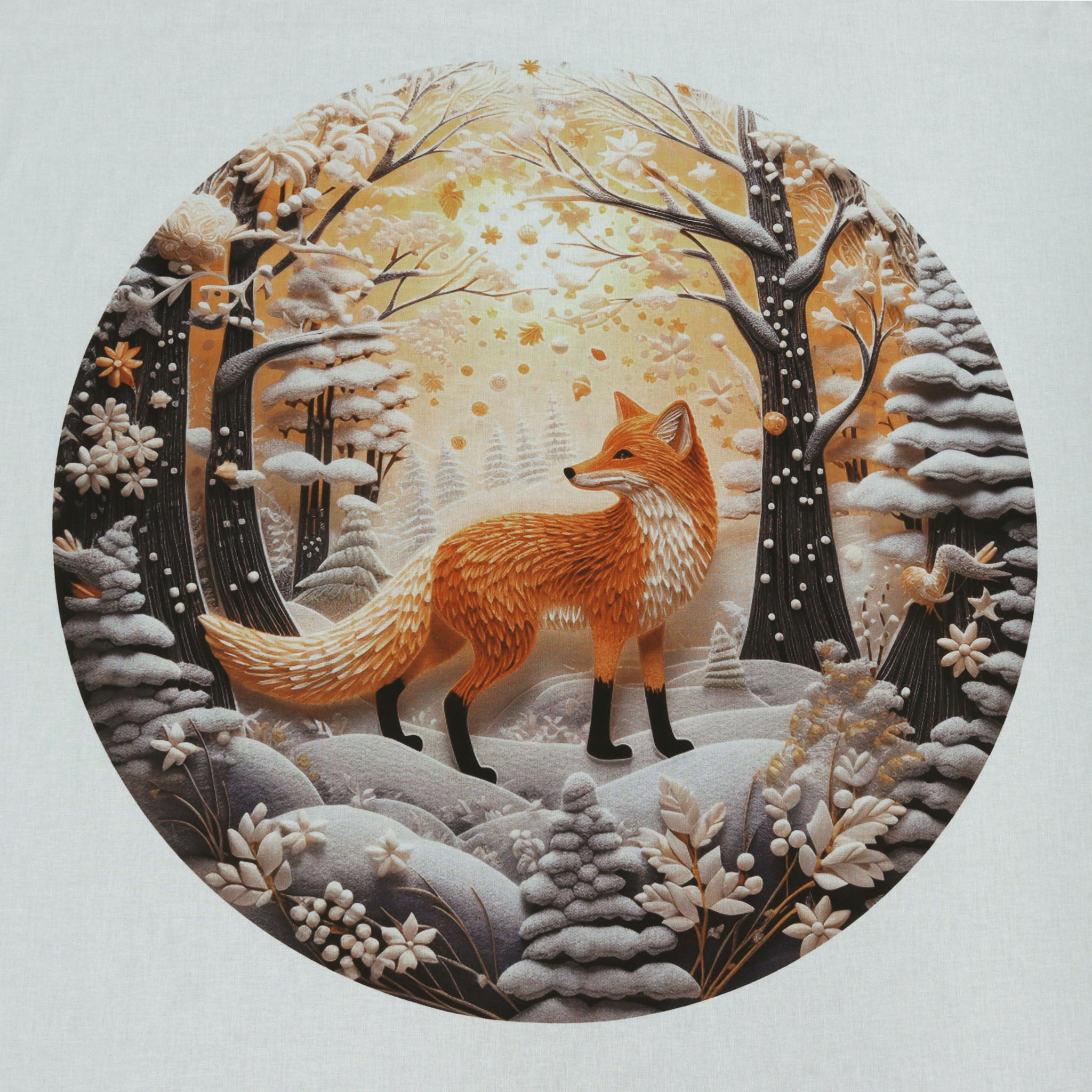 Christmas Ornaments Fox #9 Fabric Panel