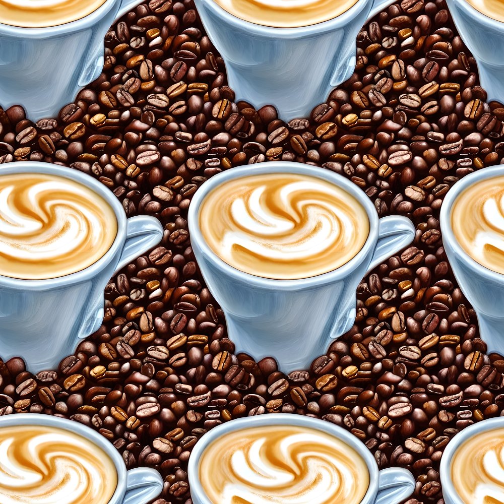 Coffee Cups and Beans Fabric