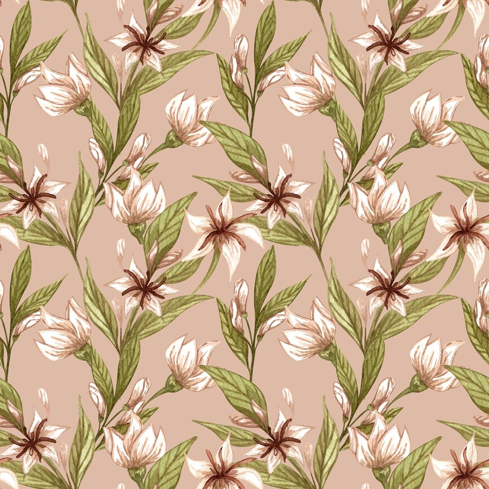 Coffee Flowers Fabric - Cream