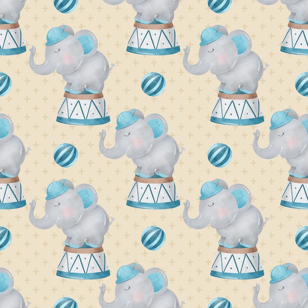 Watercolor Circus Elephant Fabric - Tan