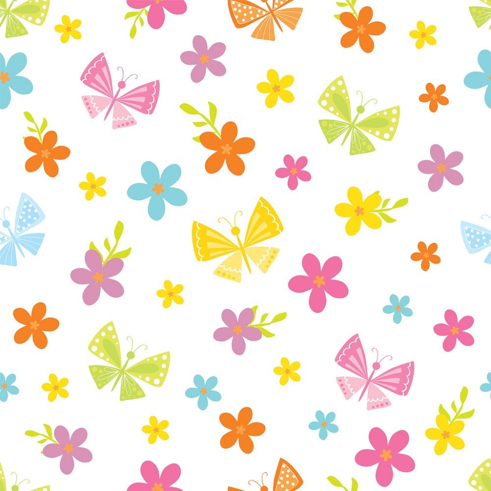 Watercolor Colorful Butterflies and Flowers Fabric - Pastel