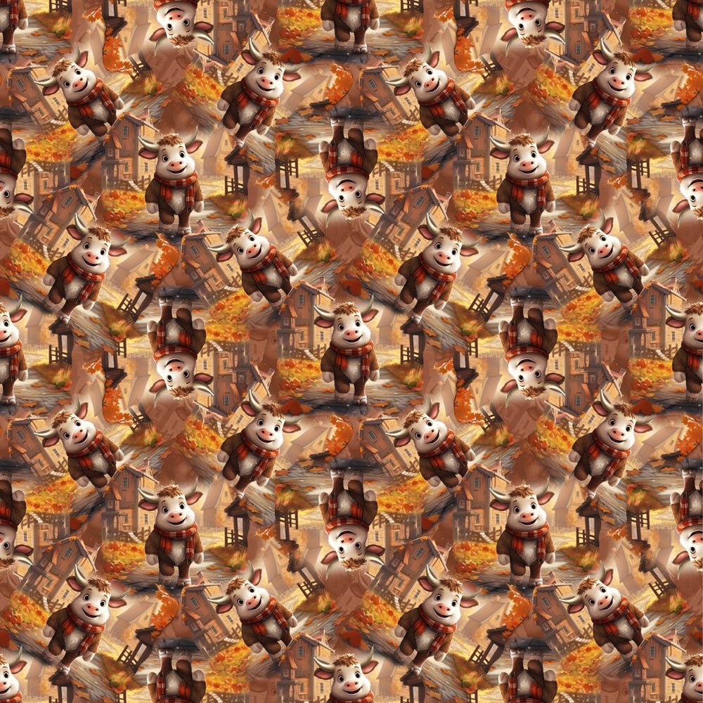 Cartoon Cows In The Fall Fabric