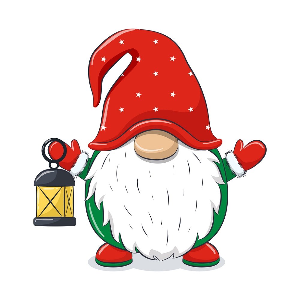 Cheerful Christmas Gnome With Night Light Fabric Panel - White