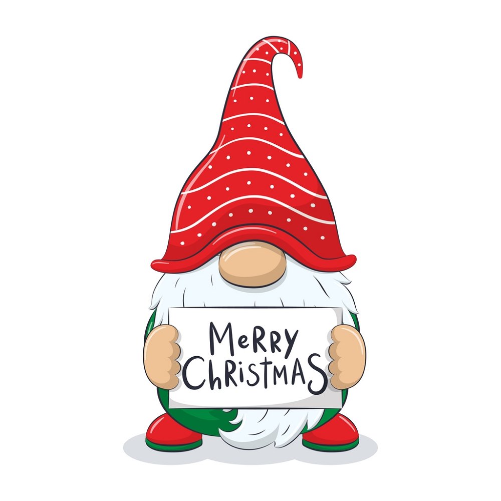 Cheerful Merry Christmas Gnome Fabric Panel - White