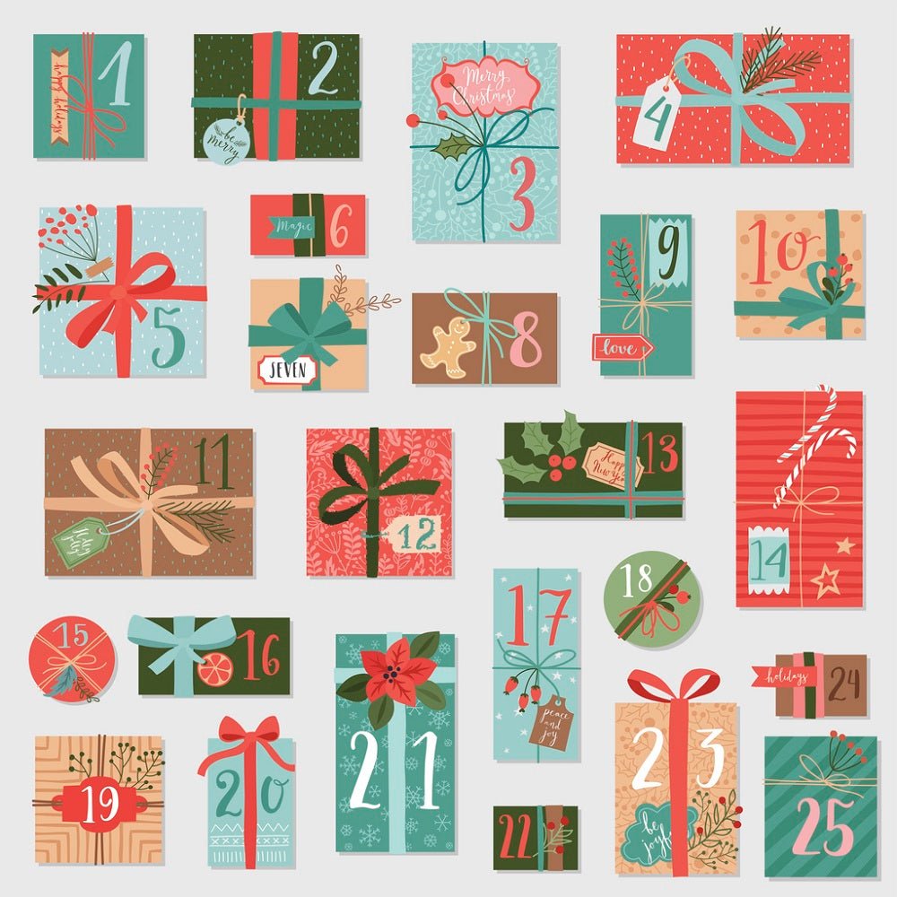 Christmas Hand Drawn Advent Calendar Fabric Panel