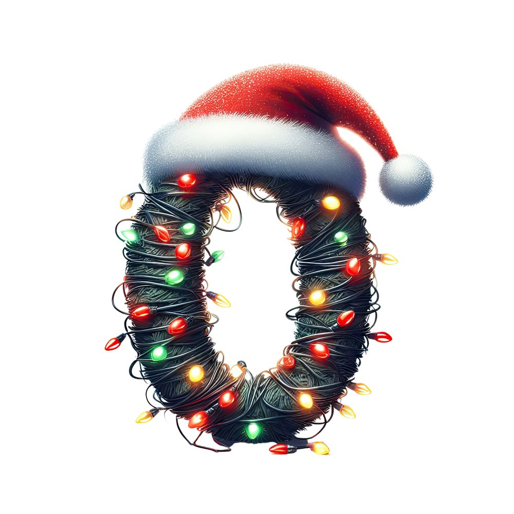 Christmas Lights Wrapped Letter ''0'' Fabric Panel