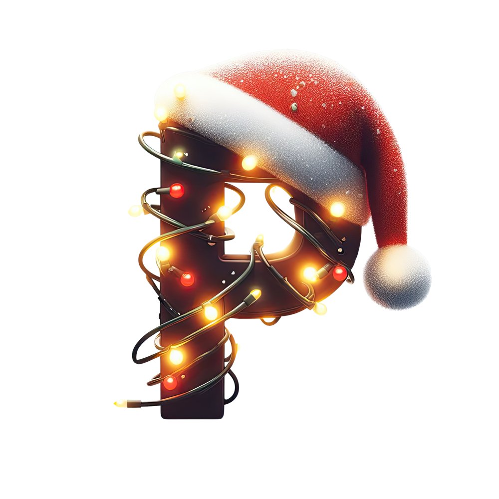 Christmas Lights Wrapped Letter ''P'' Fabric Panel
