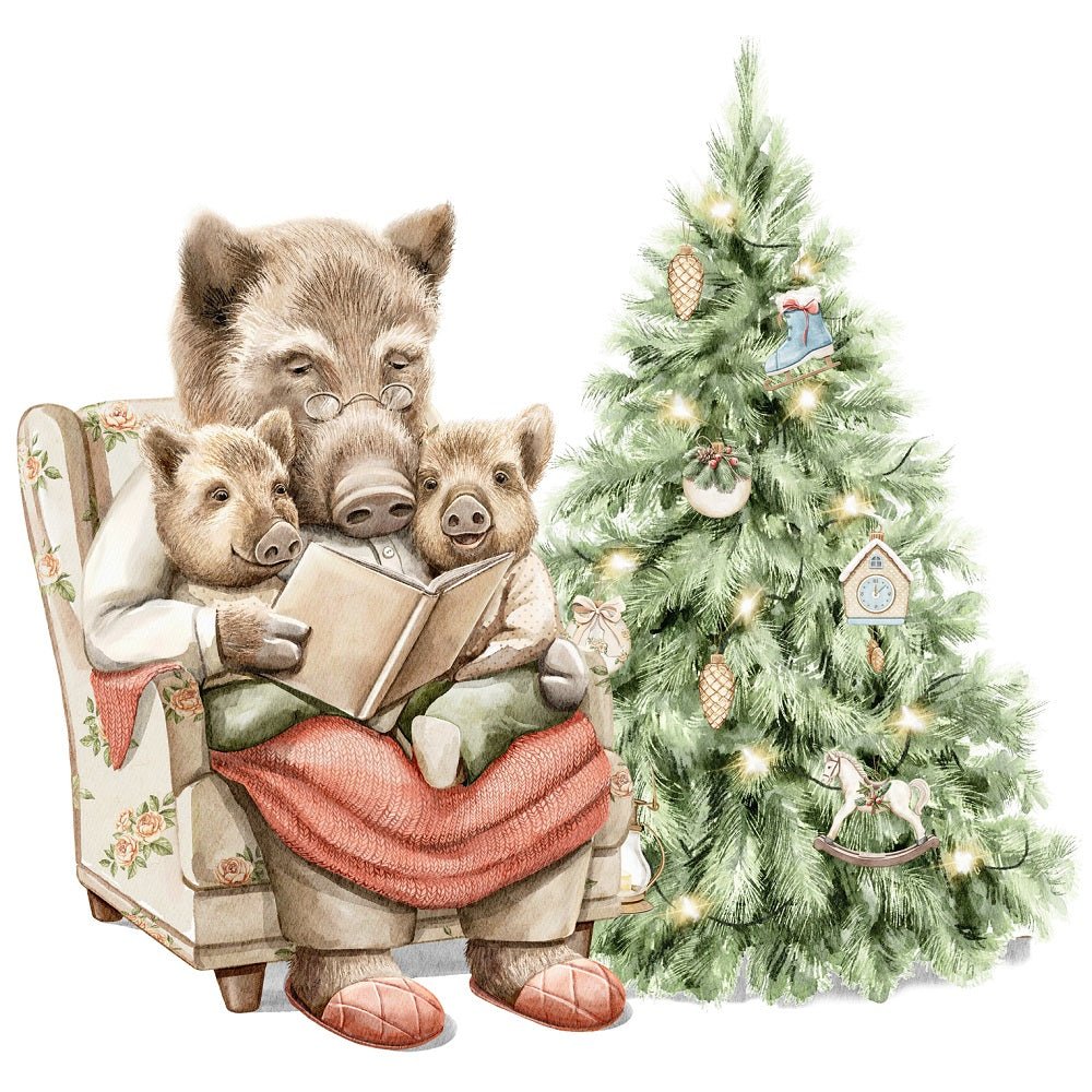 Christmas Little Critters Scene #8 Fabric Panel