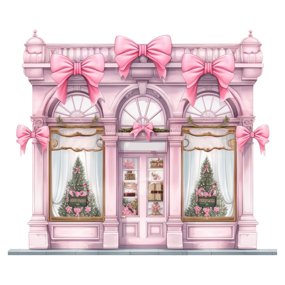 Christmas Wedding Storefront Fabric Panel - Pink