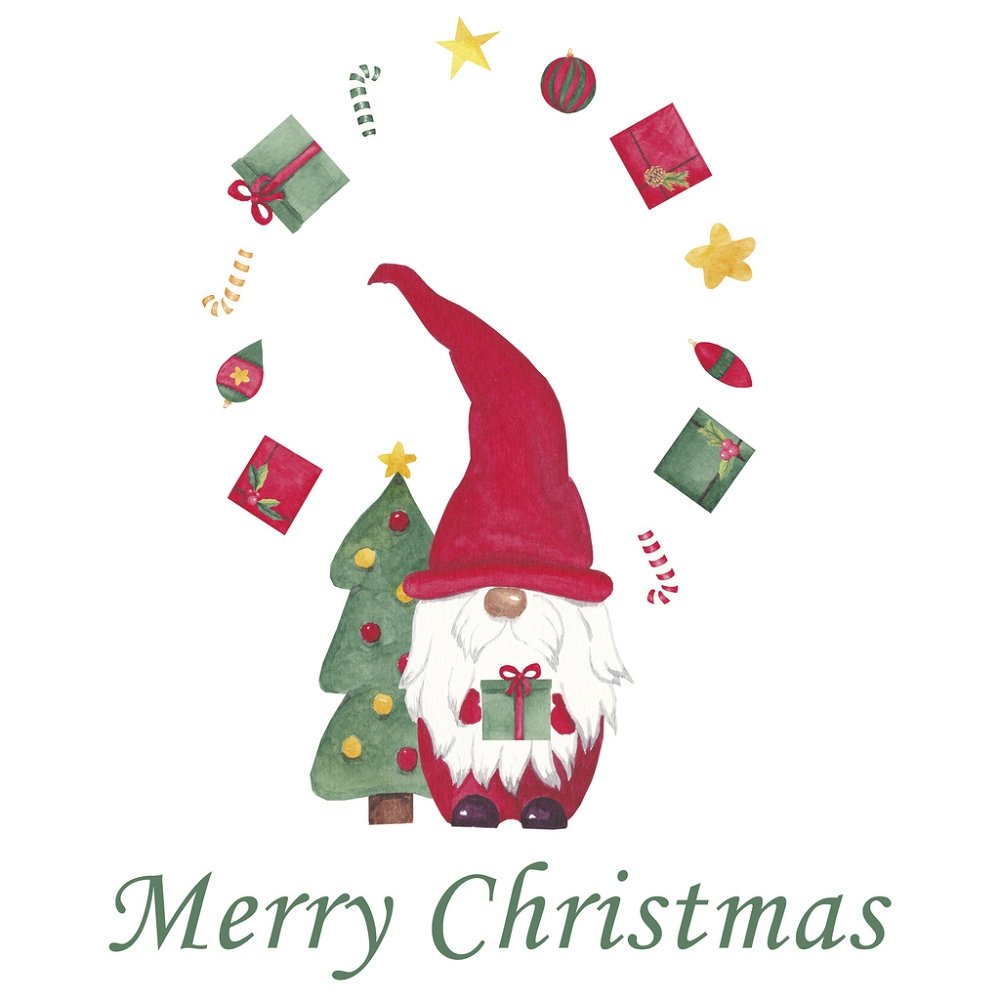 Christmas Wreath Gnome Fabric Panel - Red