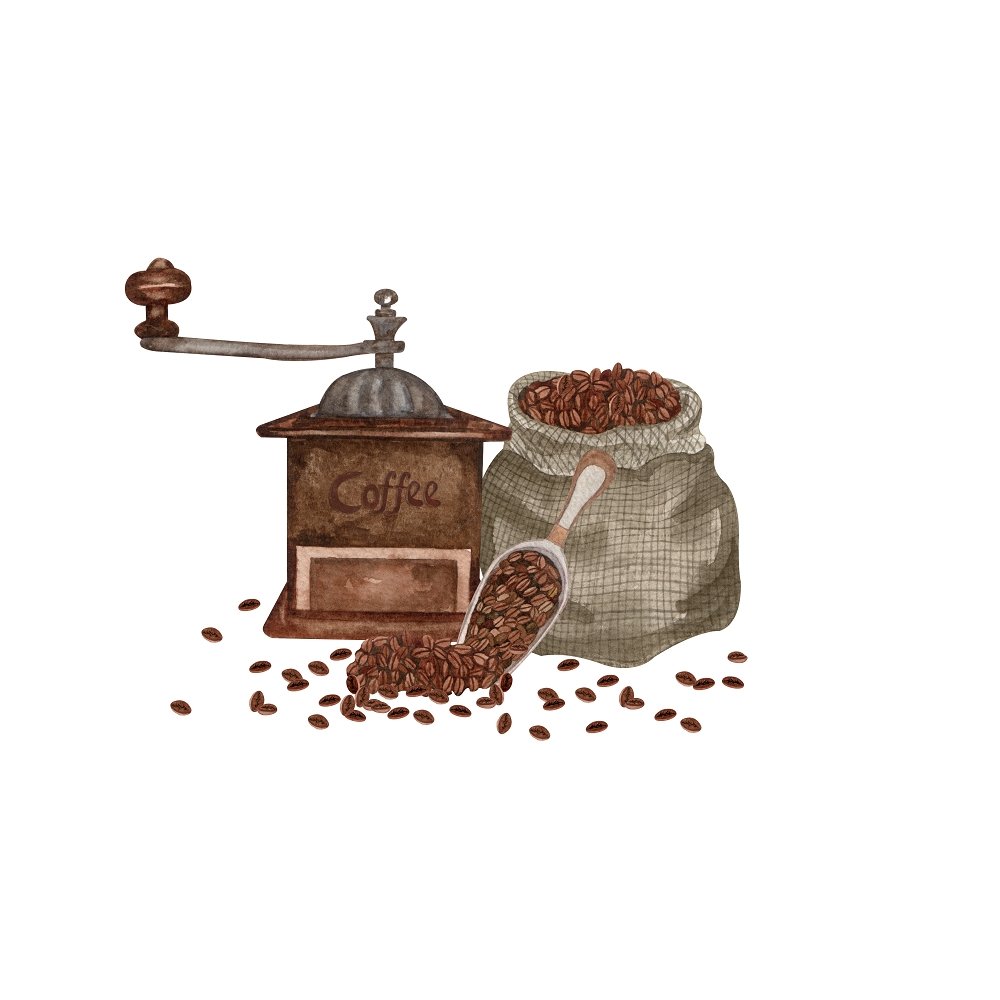 Coffee Bean and Grinder Fabric Panel